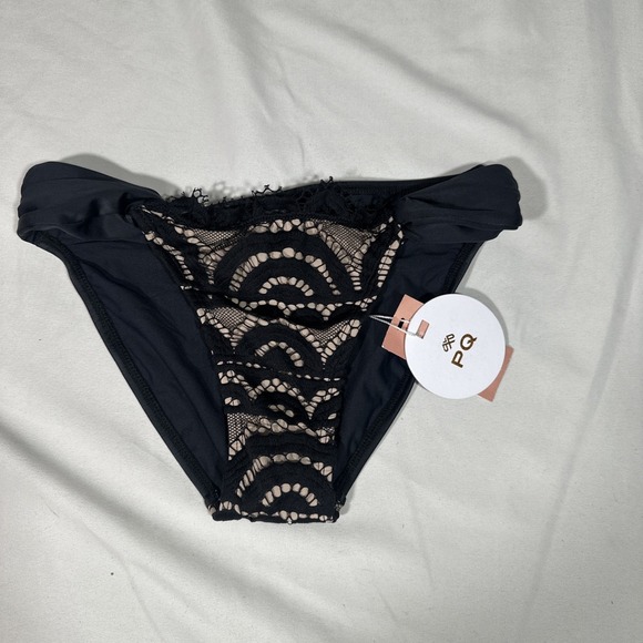 NWT $72 PQ SWIM [ Small ] Fanned Lace Bikini Bottoms in Midnight Black T2068 - Picture 3 of 10